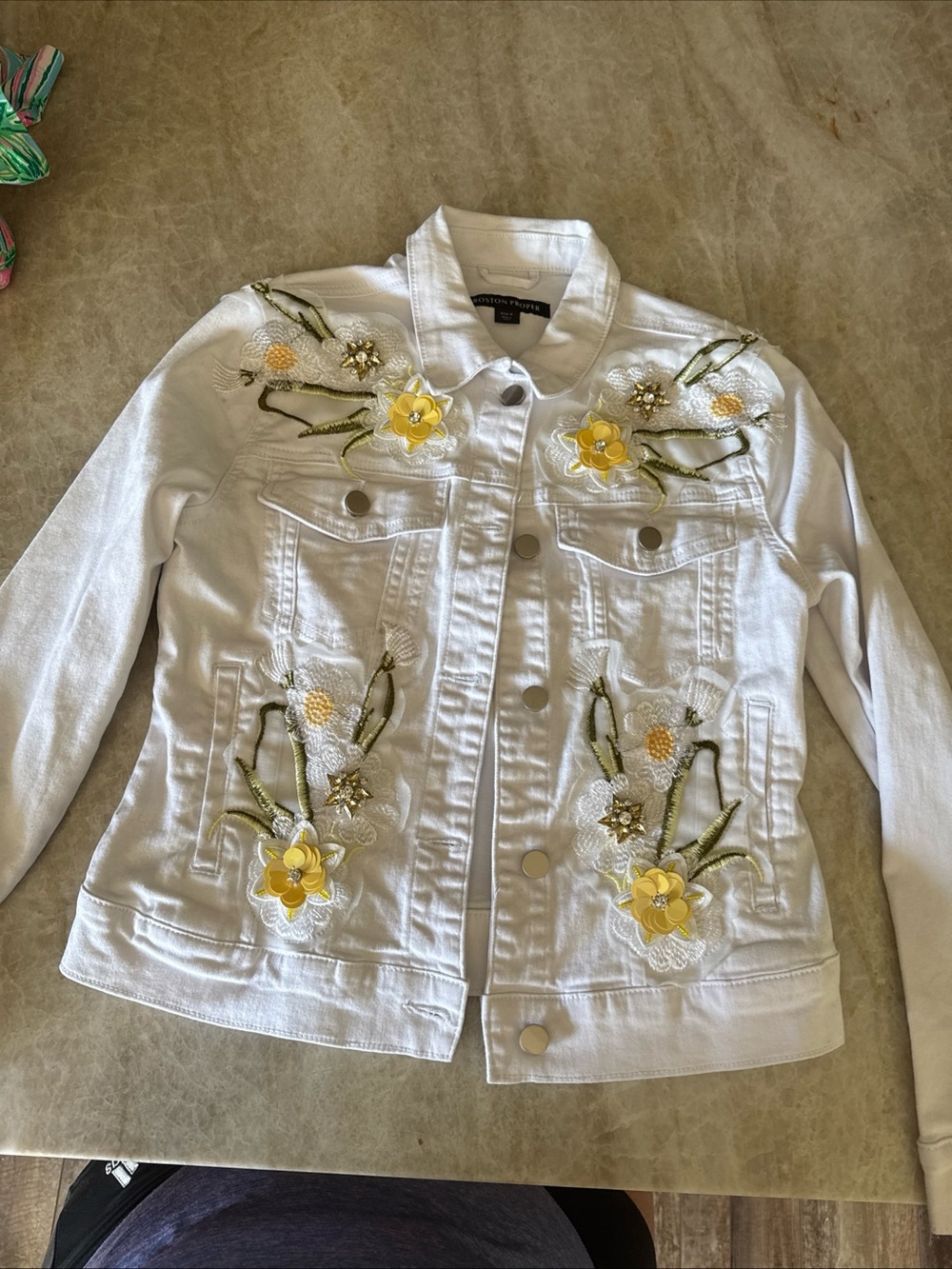 Boston Proper Embellished Denim Jacket, Size 4